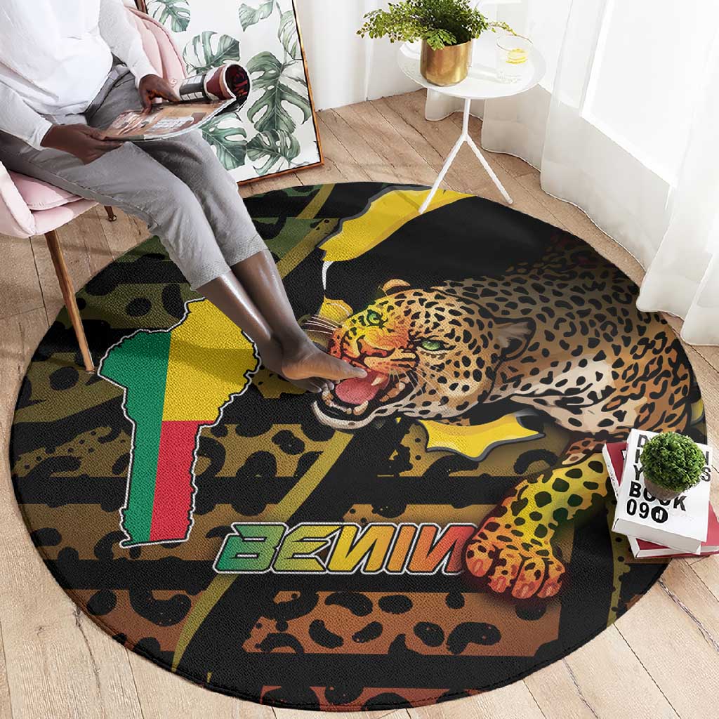 Benin Round Carpet Powerful African Leopard - Wonder Print Shop