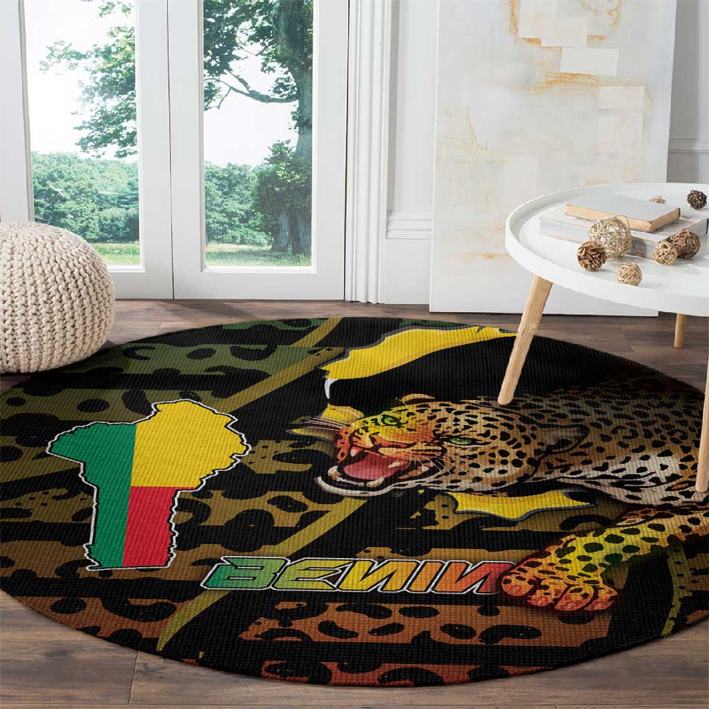 Benin Round Carpet Powerful African Leopard - Wonder Print Shop
