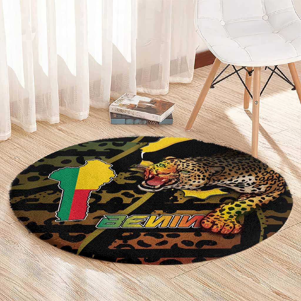 Benin Round Carpet Powerful African Leopard - Wonder Print Shop