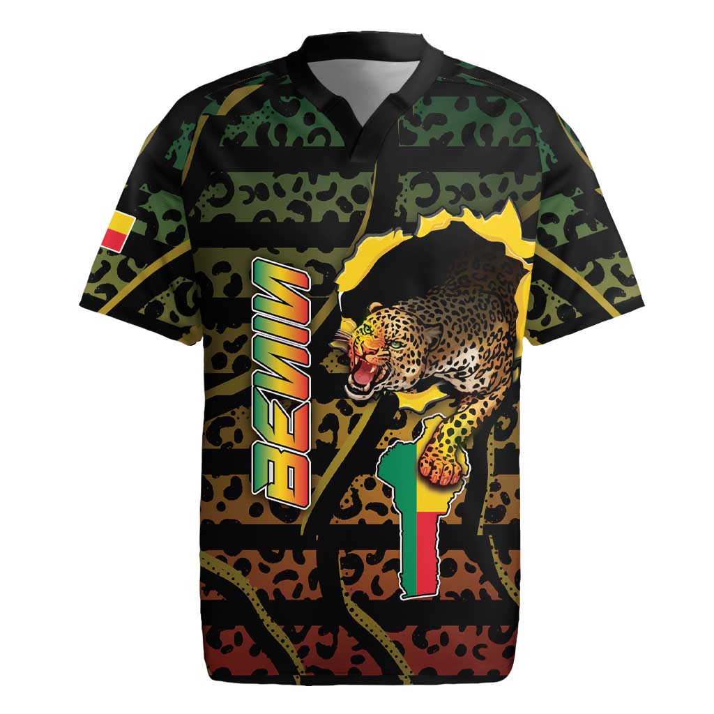 Personalized Benin Rugby Jersey Powerful African Leopard - Wonder Print Shop