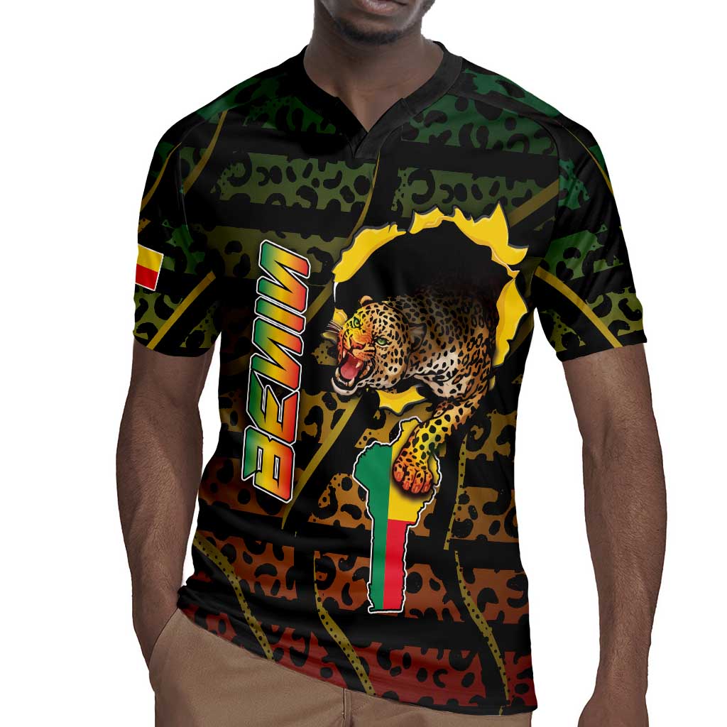 Personalized Benin Rugby Jersey Powerful African Leopard - Wonder Print Shop