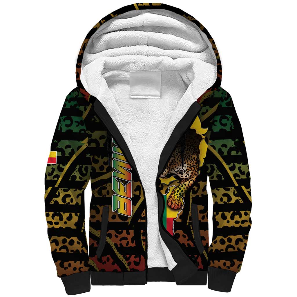 Personalized Benin Sherpa Hoodie Powerful African Leopard - Wonder Print Shop