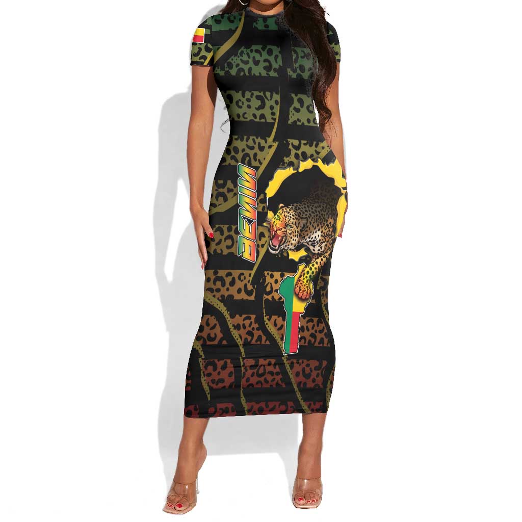 Personalized Benin Short Sleeve Bodycon Dress Powerful African Leopard - Wonder Print Shop