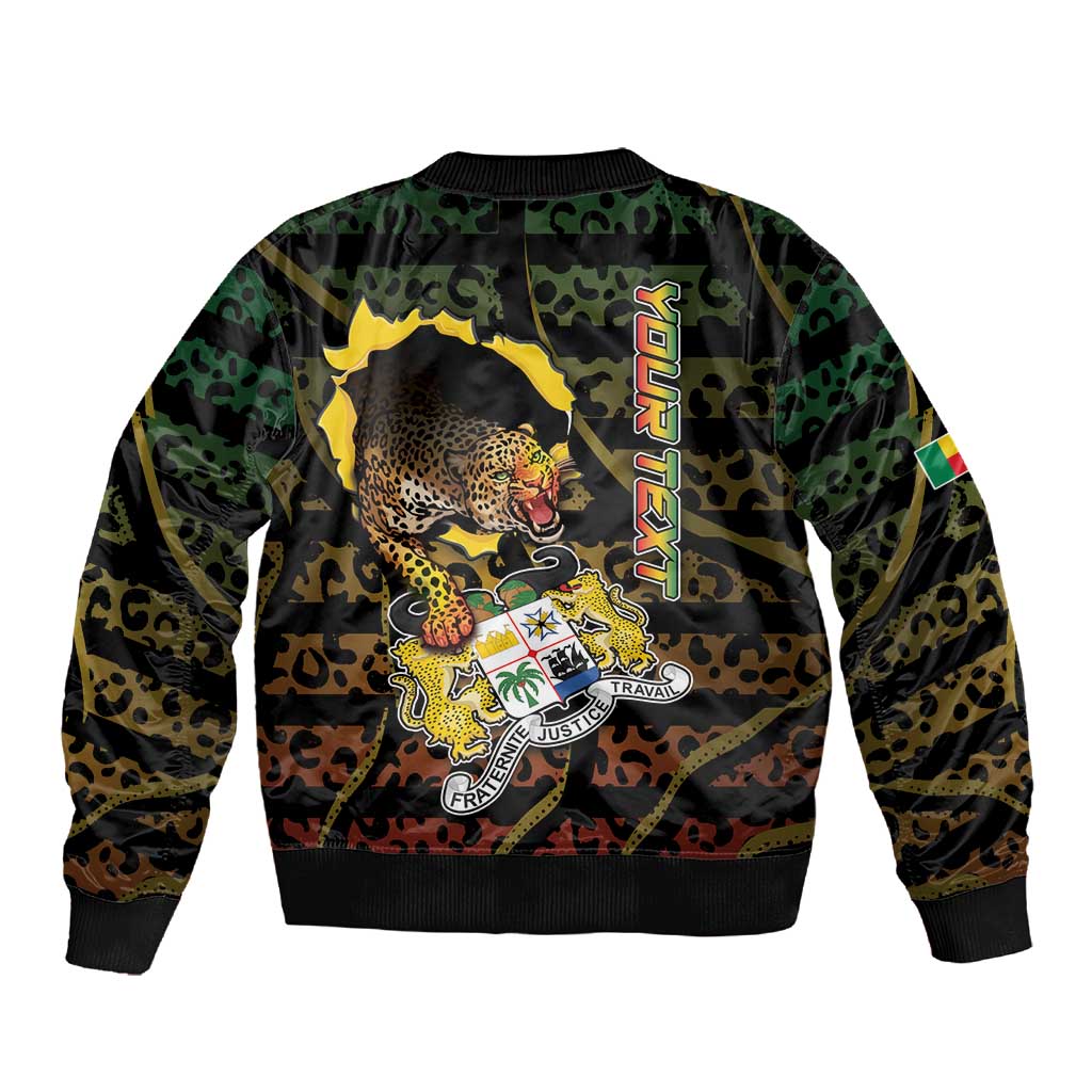 Personalized Benin Sleeve Zip Bomber Jacket Powerful African Leopard - Wonder Print Shop