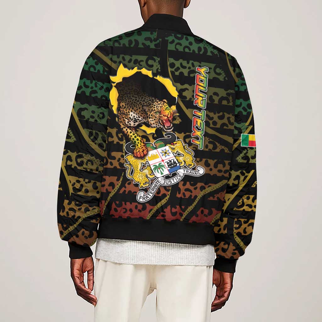 Personalized Benin Sleeve Zip Bomber Jacket Powerful African Leopard - Wonder Print Shop