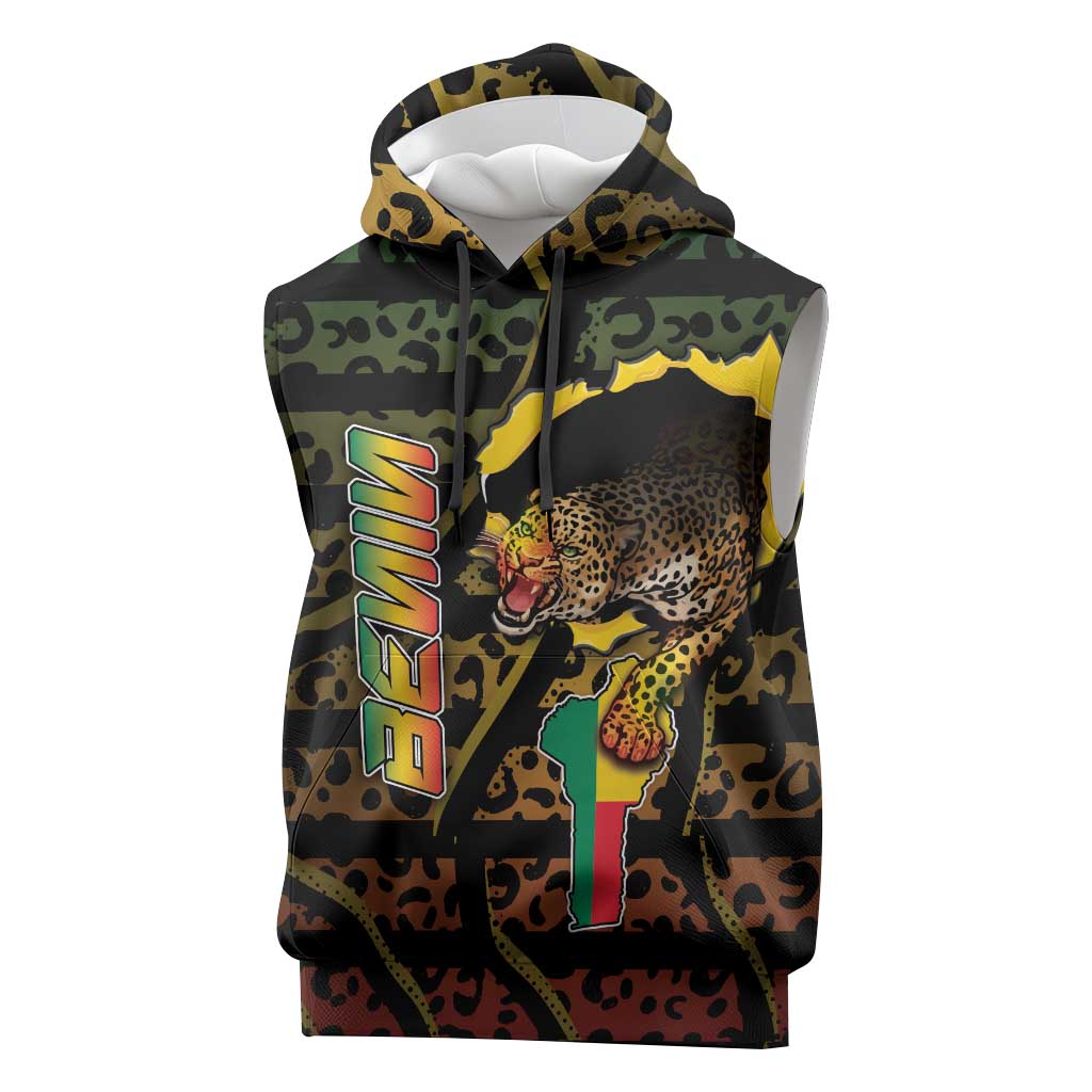 Personalized Benin Sleeveless Hoodie Powerful African Leopard - Wonder Print Shop