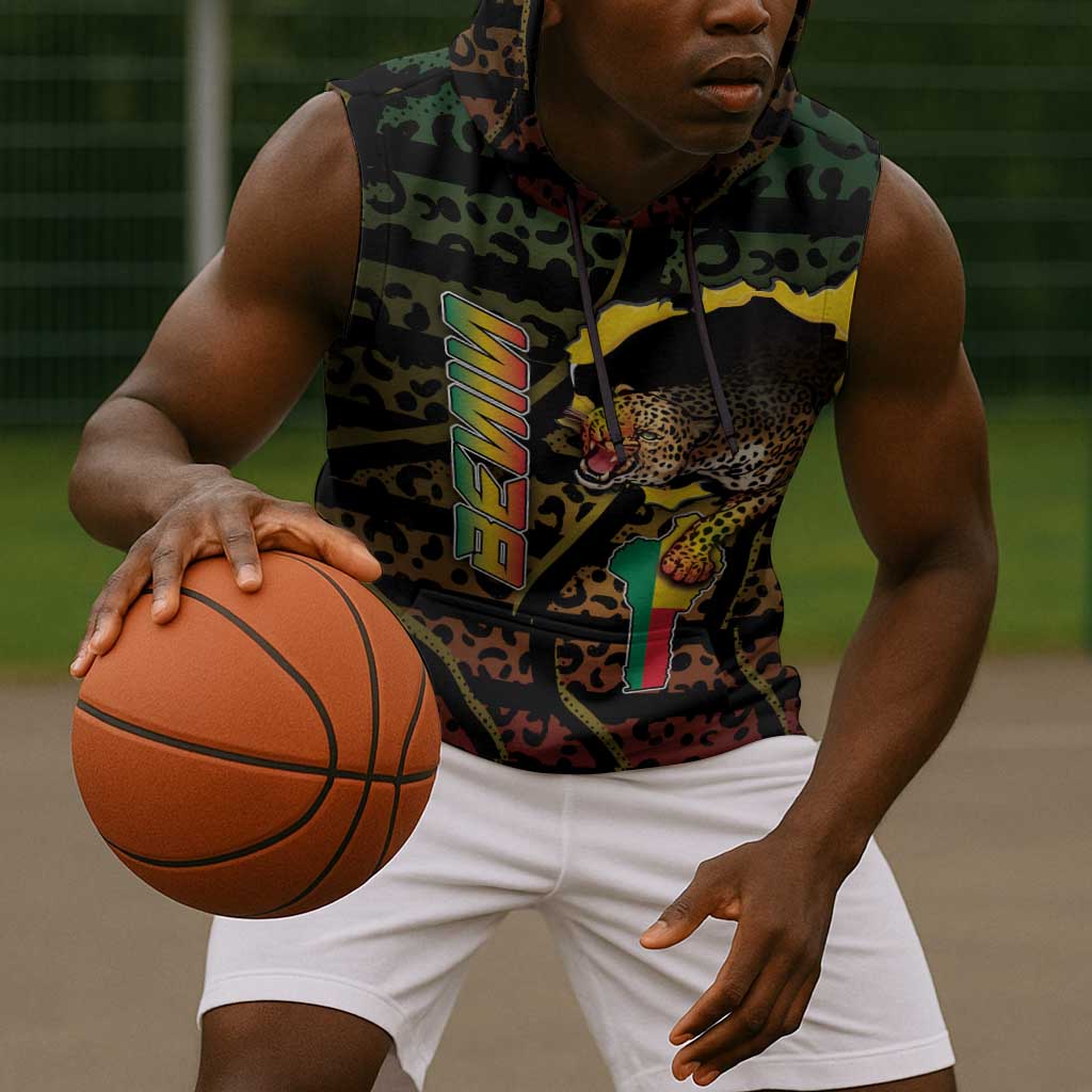 Personalized Benin Sleeveless Hoodie Powerful African Leopard - Wonder Print Shop