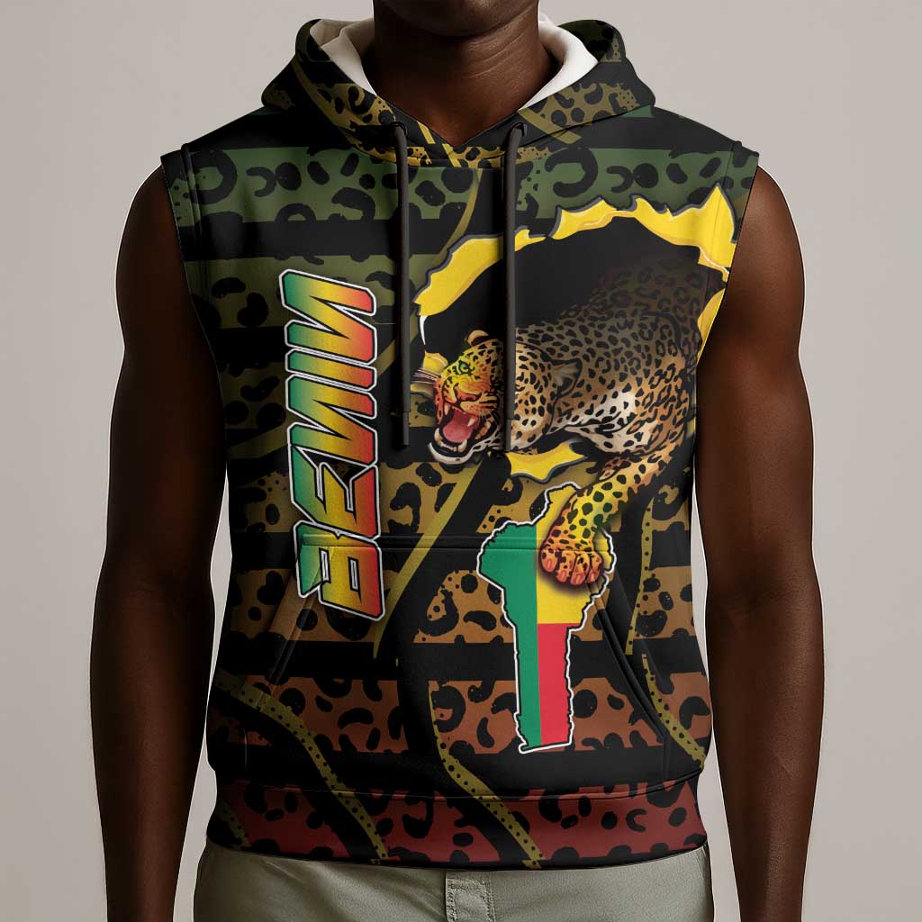 Personalized Benin Sleeveless Hoodie Powerful African Leopard - Wonder Print Shop