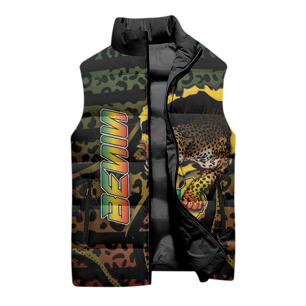 Personalized Benin Sleeveless Puffer Jacket Powerful African Leopard - Wonder Print Shop