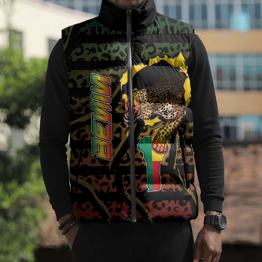 Personalized Benin Sleeveless Puffer Jacket Powerful African Leopard - Wonder Print Shop