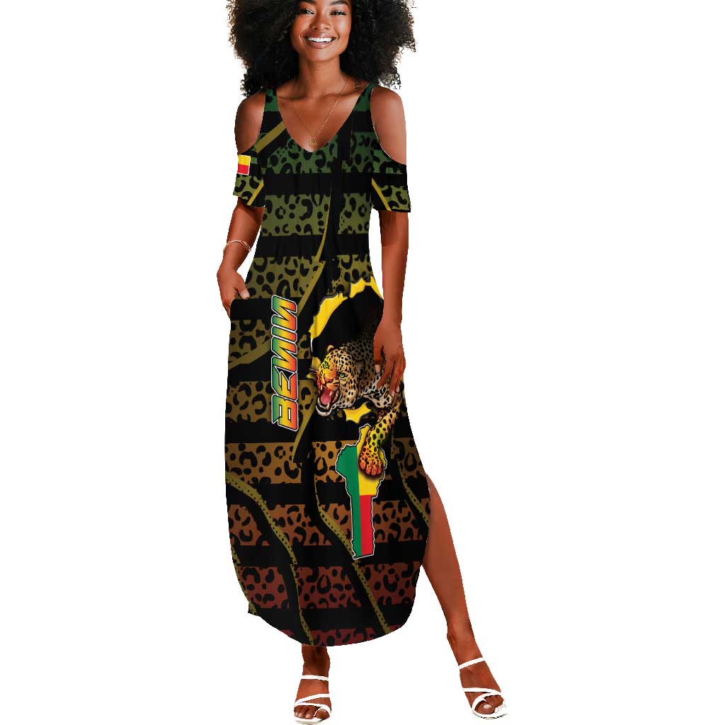 Personalized Benin Summer Maxi Dress Powerful African Leopard - Wonder Print Shop
