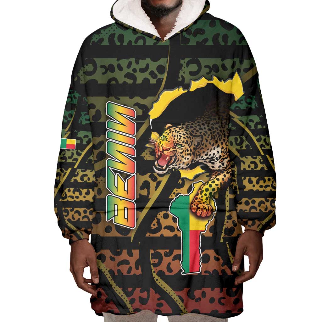 Personalized Benin Wearable Blanket Hoodie Powerful African Leopard - Wonder Print Shop