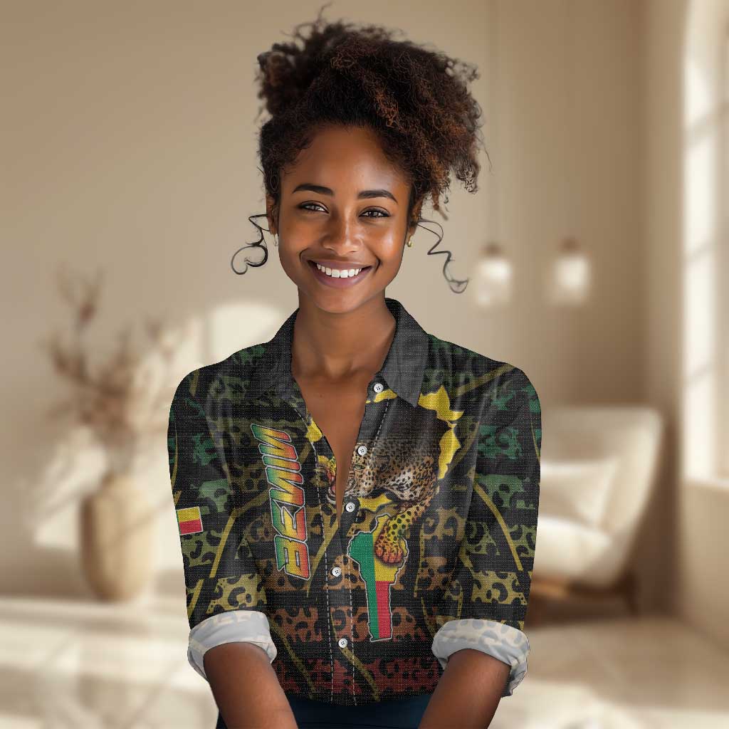 Personalized Benin Women Casual Shirt Powerful African Leopard - Wonder Print Shop