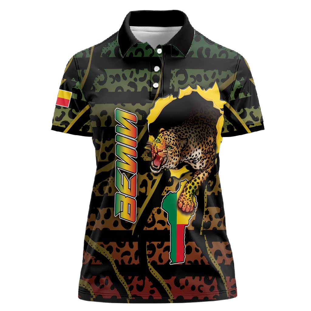 Personalized Benin Women Polo Shirt Powerful African Leopard - Wonder Print Shop