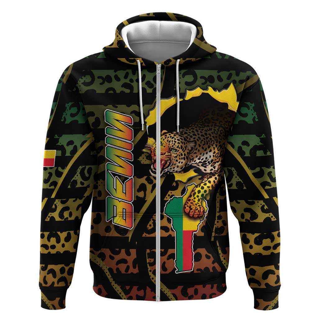 Personalized Benin Zip Hoodie Powerful African Leopard - Wonder Print Shop
