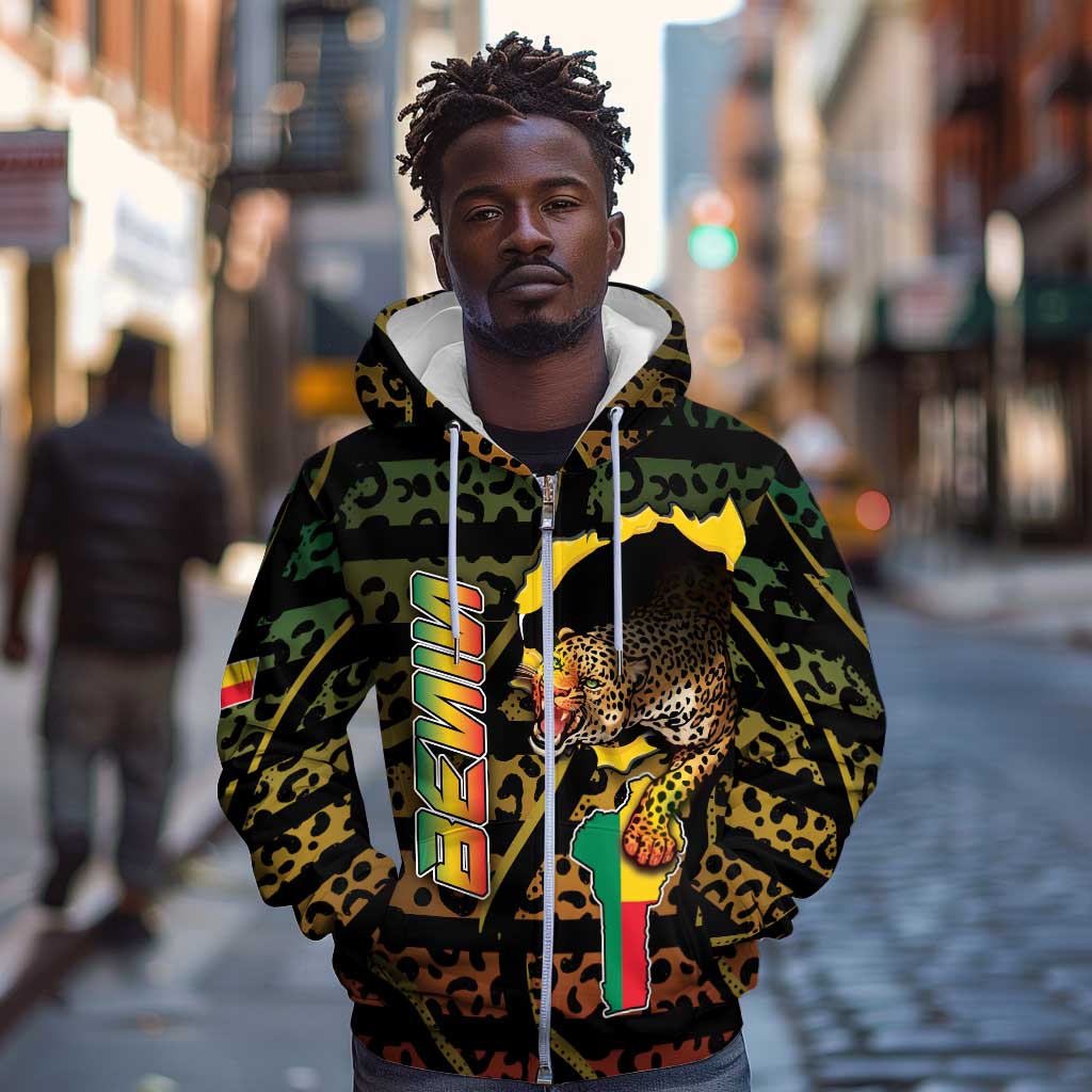 Personalized Benin Zip Hoodie Powerful African Leopard - Wonder Print Shop