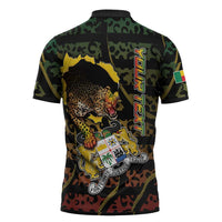 Personalized Benin Zipper Polo Shirt Powerful African Leopard - Wonder Print Shop