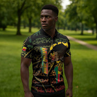 Personalized Benin Zipper Polo Shirt Powerful African Leopard - Wonder Print Shop
