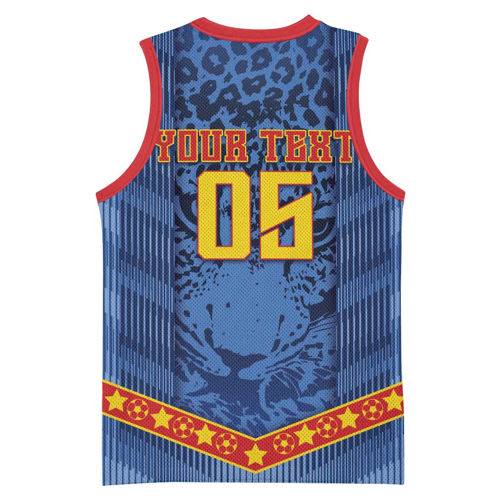 Custom DR Congo Football Basketball Jersey Leopard Jaguar Tribal Pattern With Flags