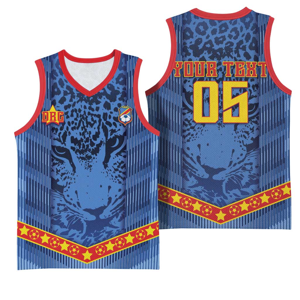 Custom DR Congo Football Basketball Jersey Leopard Jaguar Tribal Pattern With Flags