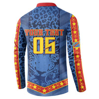Custom DR Congo Football Button Sweatshirt Leopard Jaguar Tribal Pattern With Flags