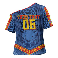 Custom DR Congo Football Cross Shoulder Shirt Leopard Jaguar Tribal Pattern With Flags