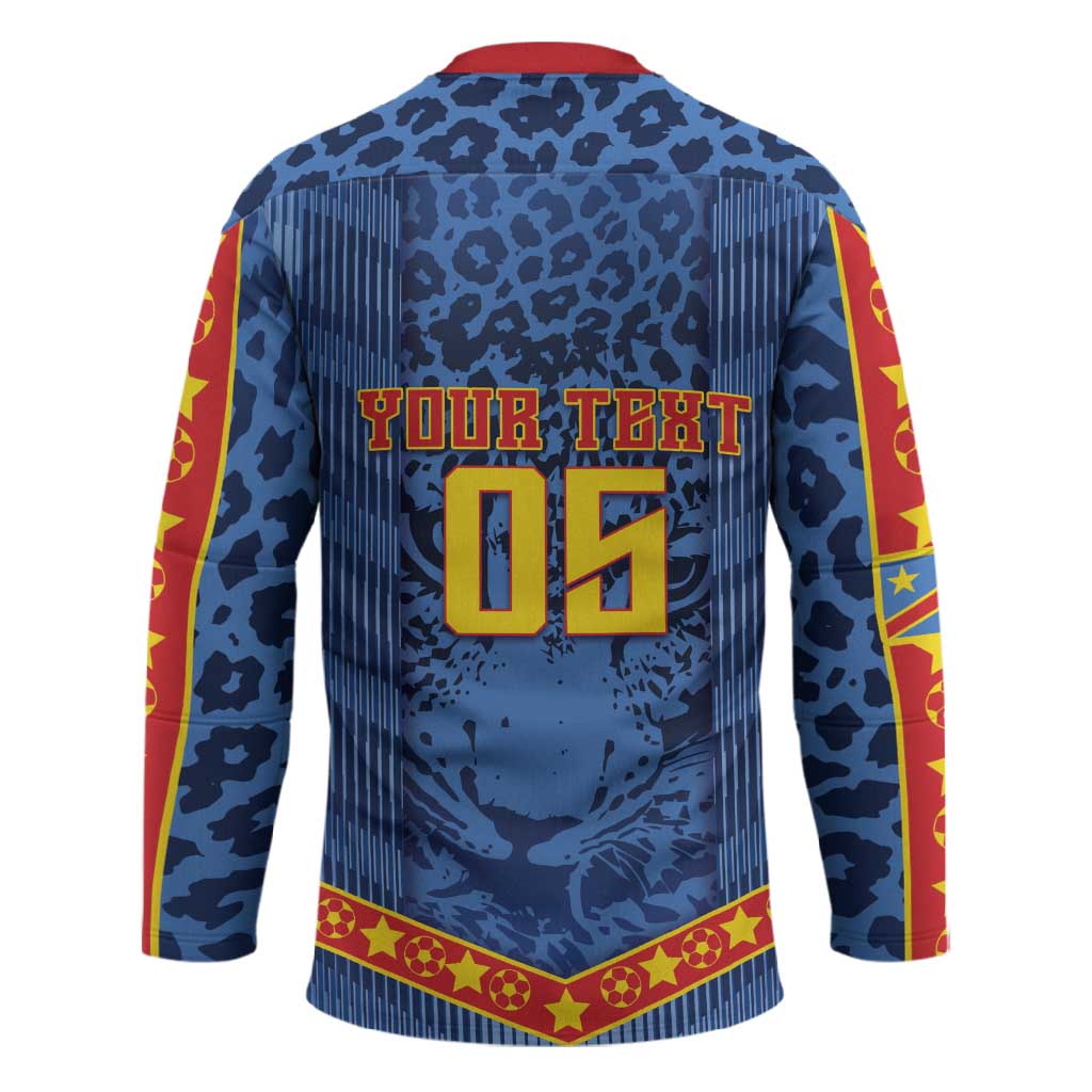 Custom DR Congo Football Hockey Jersey Leopard Jaguar Tribal Pattern With Flags