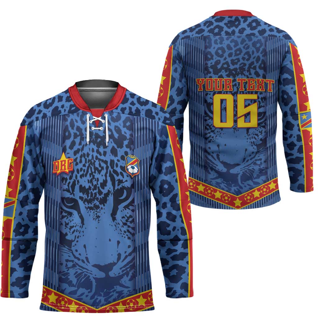Custom DR Congo Football Hockey Jersey Leopard Jaguar Tribal Pattern With Flags