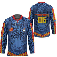 Custom DR Congo Football Hockey Jersey Leopard Jaguar Tribal Pattern With Flags