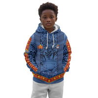 Custom DR Congo Football Kid Hoodie Leopard Jaguar Tribal Pattern With Flags