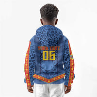 Custom DR Congo Football Kid Hoodie Leopard Jaguar Tribal Pattern With Flags