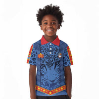 Custom DR Congo Football Kid Polo Shirt Leopard Jaguar Tribal Pattern With Flags