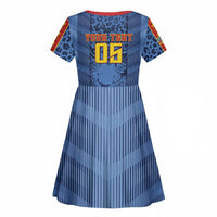 Custom DR Congo Football Kid Short Sleeve Dress Leopard Jaguar Tribal Pattern With Flags