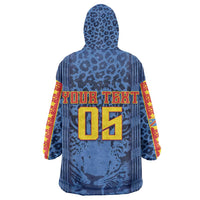 Custom DR Congo Football Kid Wearable Blanket Hoodie Leopard Jaguar Tribal Pattern With Flags