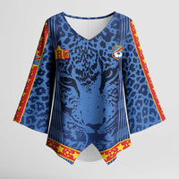 Custom DR Congo Football Kimono Sleeve Blouse Leopard Jaguar Tribal Pattern With Flags