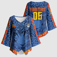 Custom DR Congo Football Kimono Sleeve Blouse Leopard Jaguar Tribal Pattern With Flags