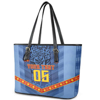 Custom DR Congo Football Leather Tote Bag Leopard Jaguar Tribal Pattern With Flags
