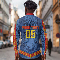 Custom DR Congo Football Long Sleeve Button Shirt Leopard Jaguar Tribal Pattern With Flags