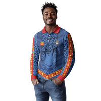 Custom DR Congo Football Long Sleeve Polo Shirt Leopard Jaguar Tribal Pattern With Flags