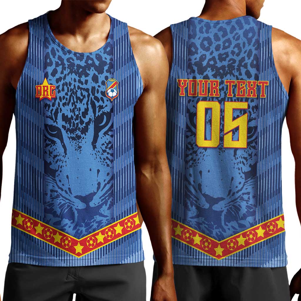 Custom DR Congo Football Men Tank Top Leopard Jaguar Tribal Pattern With Flags