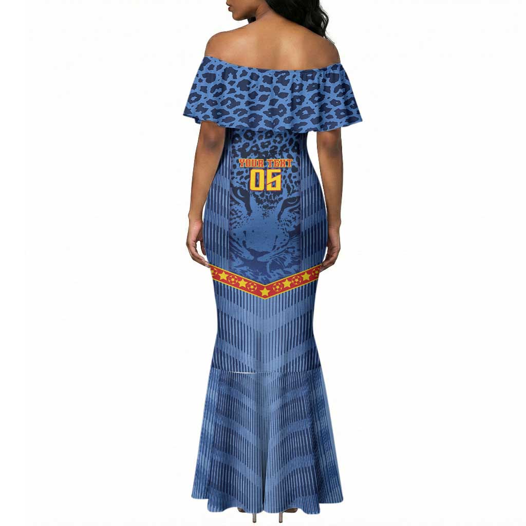 Custom DR Congo Football Mermaid Dress Leopard Jaguar Tribal Pattern With Flags