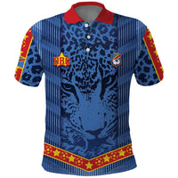 Custom DR Congo Football Polo Shirt Leopard Jaguar Tribal Pattern With Flags