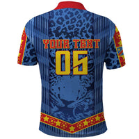 Custom DR Congo Football Polo Shirt Leopard Jaguar Tribal Pattern With Flags