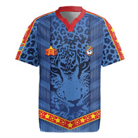 Custom DR Congo Football Rugby Jersey Leopard Jaguar Tribal Pattern With Flags