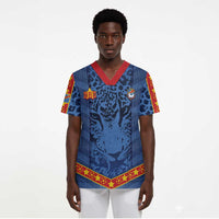 Custom DR Congo Football Scrub Top Leopard Jaguar Tribal Pattern With Flags