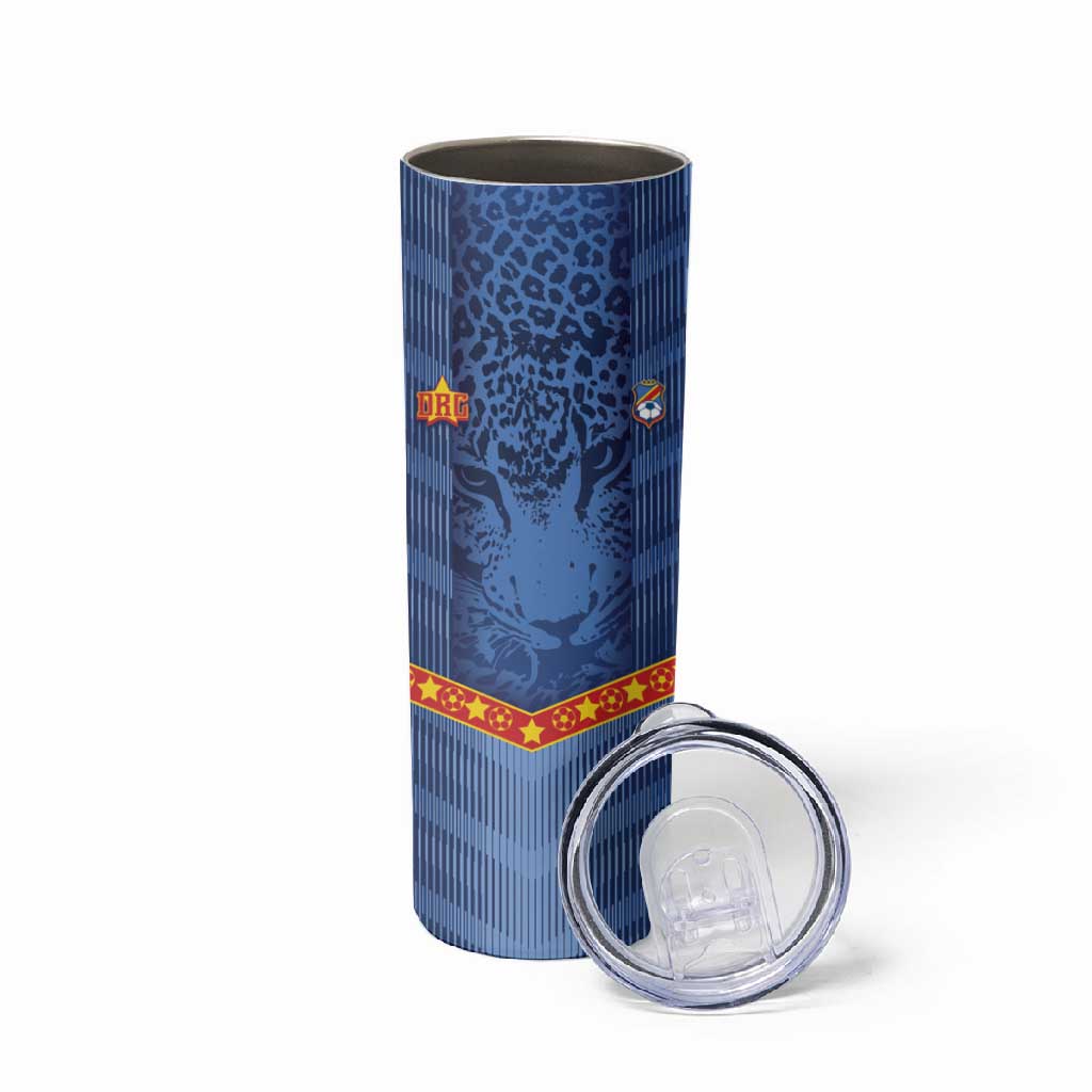 Custom DR Congo Football Skinny Tumbler Leopard Jaguar Tribal Pattern With Flags