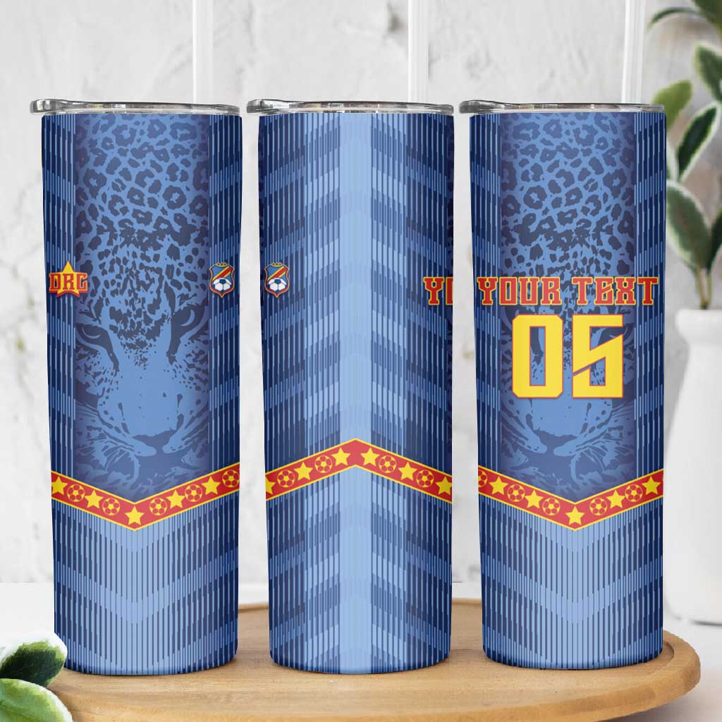 Custom DR Congo Football Skinny Tumbler Leopard Jaguar Tribal Pattern With Flags