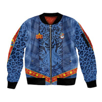 Custom DR Congo Football Sleeve Zip Bomber Jacket Leopard Jaguar Tribal Pattern With Flags