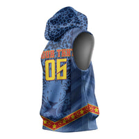 Custom DR Congo Football Sleeveless Hoodie Leopard Jaguar Tribal Pattern With Flags
