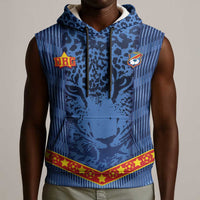 Custom DR Congo Football Sleeveless Hoodie Leopard Jaguar Tribal Pattern With Flags